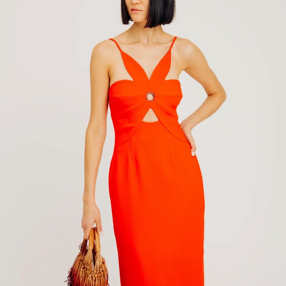 Ronny Kobo Collection Red Plunge Tie Front Bodycon Dress